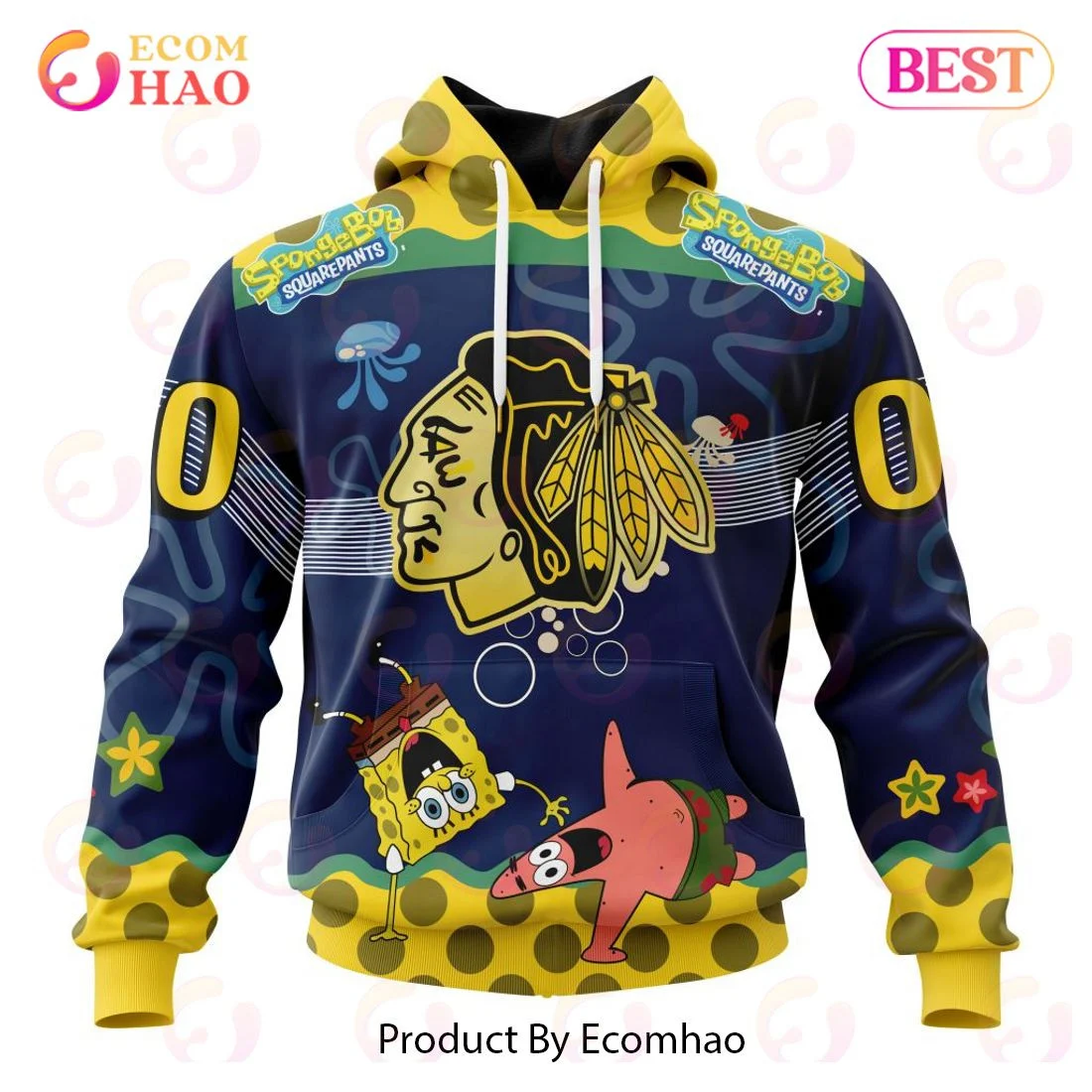 Chicago BlackHawks Specialized Jersey With SpongeBob 3D Hoodie, Zip Hoodie, Man - Women, Warm, Premium Quality HZ0501