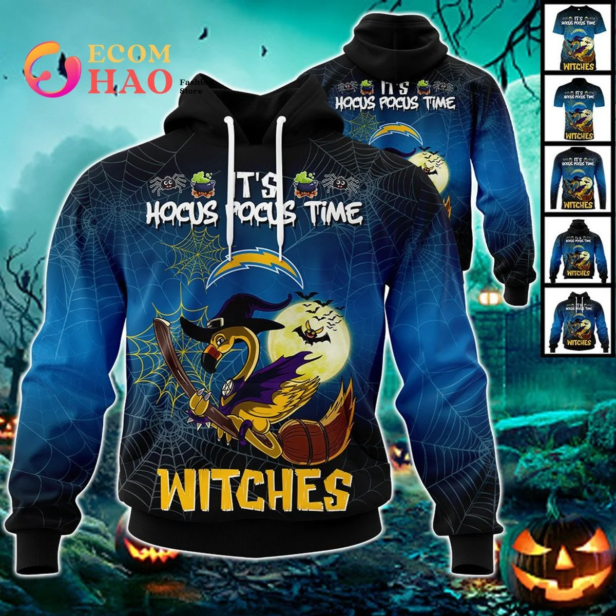 Chargers Halloween Jersey Falmingo Witches Hocus Pocus 3D Hoodie, Zip Hoodie, Man - Women, Warm, Premium Quality HZ0501
