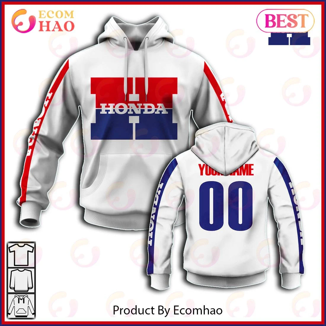 Customize Name Vintage 80's Style Honda Motocross Jersey MX Enduro AHRMA Motorcycle Enduro Dirt Bike 3D Hoodie, Zip Hoodie, Man - Women, Warm, Premium Quality HZ0501