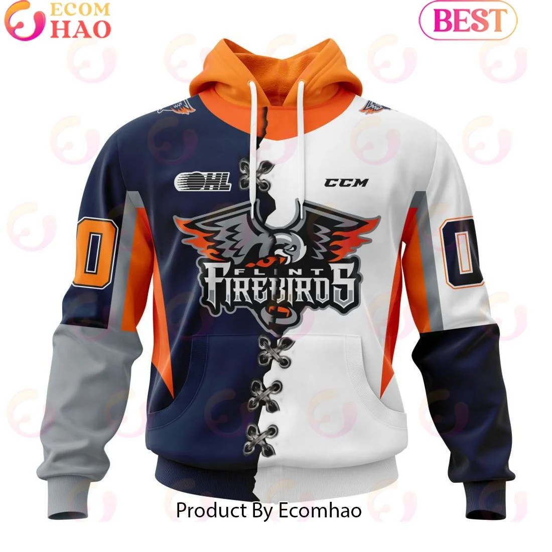 Custom OHL Flint Firebirds Mix Home And Away Jersey Personalized Letters Number Hoodie, Zip Hoodie, Man - Women, Warm, Premium Quality HZ0501