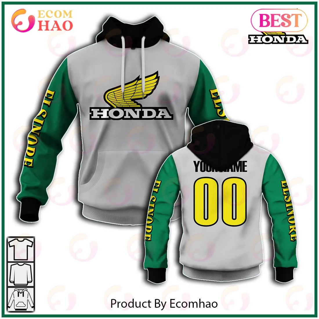 Customize Name Vintage Style Honda Elsinore Motocross Jersey MX Enduro AHRMA Motorcycle Dirt Bike 3D Hoodie, Zip Hoodie, Man - Women, Warm, Premium Quality HZ0501