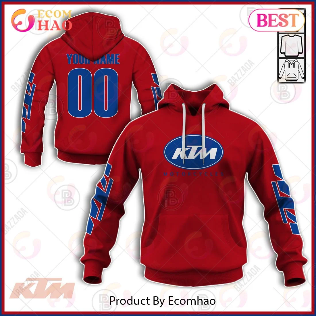 Customize Name Vintage Style Red KTM Motocross Jersey MX Enduro AHRMA Motorcycle Dirt Bike 3D Hoodie, Zip Hoodie, Man - Women, Warm, Premium Quality HZ0501
