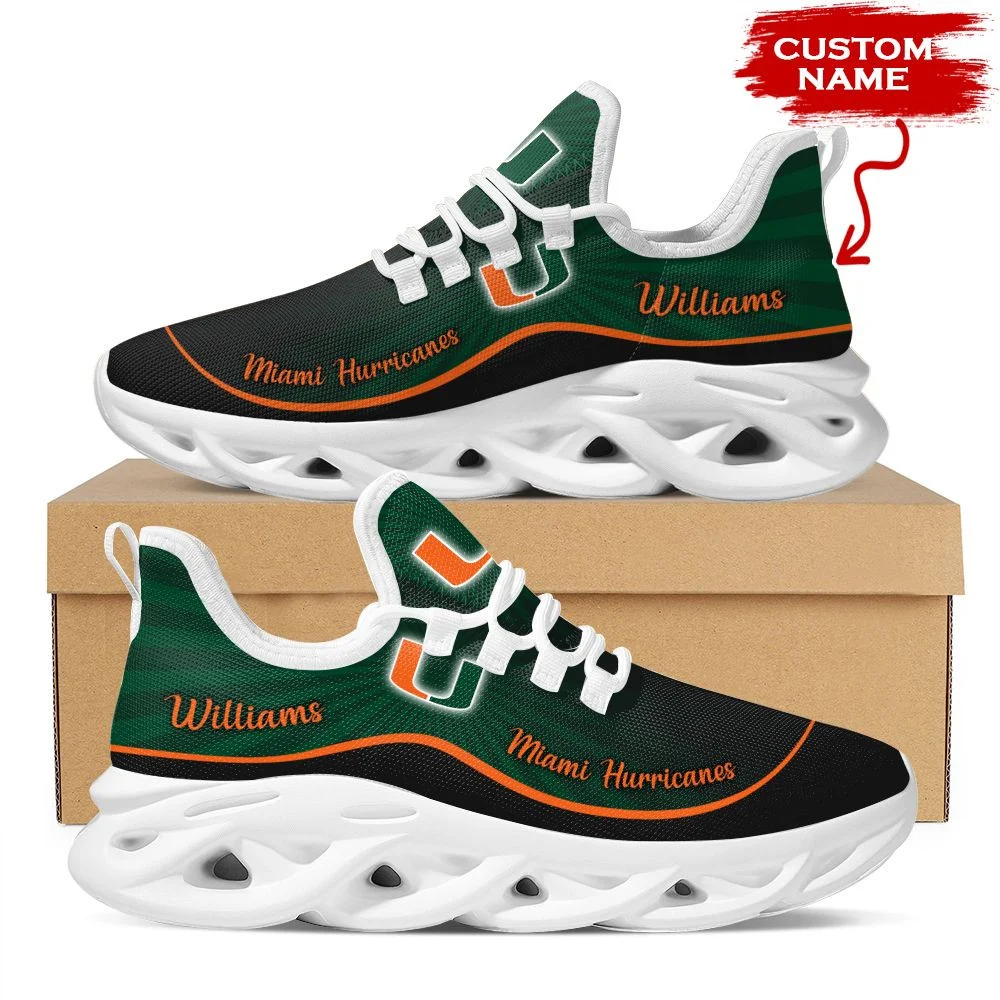 Custom Miami Hurricanes Custom Name Green Max Soul Shoes Sneakers  MS0601