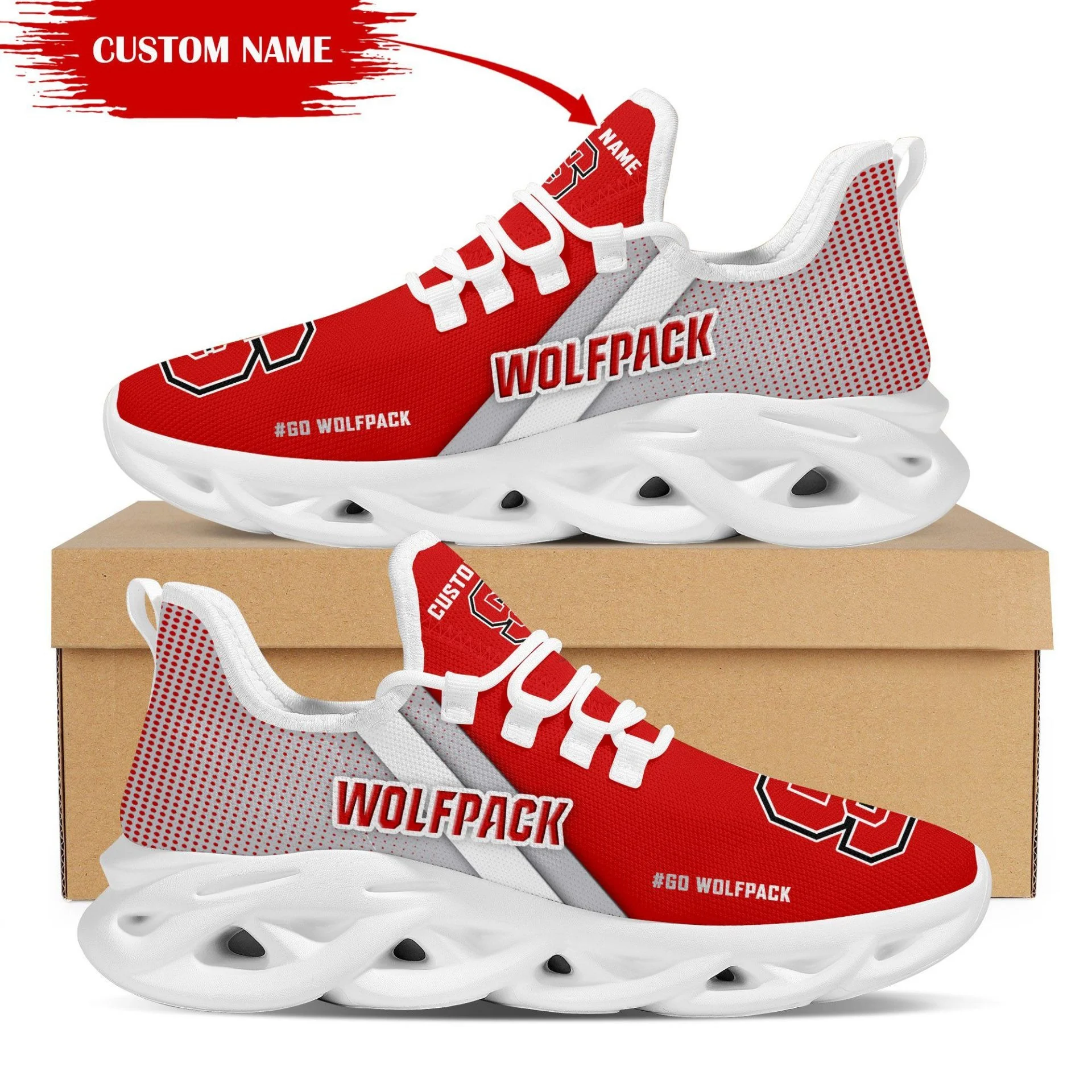 NC State Wolfpack Custom Name Red Grey Max Soul Shoes Custom  MS0601