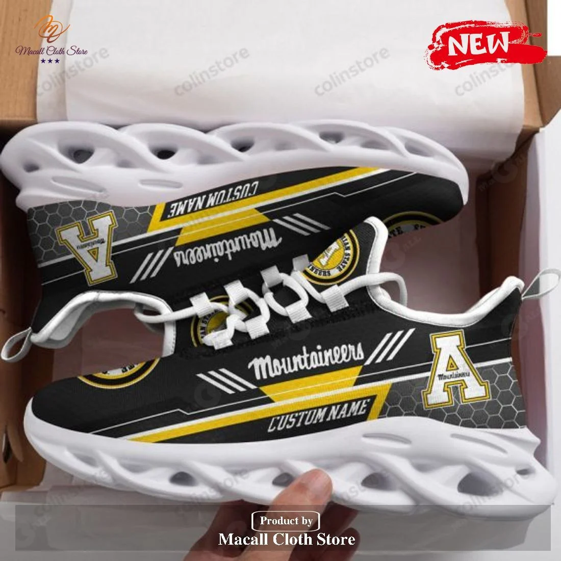 Appalachian State Mountaineers Custom Name Black Max Soul Shoes  MS0601