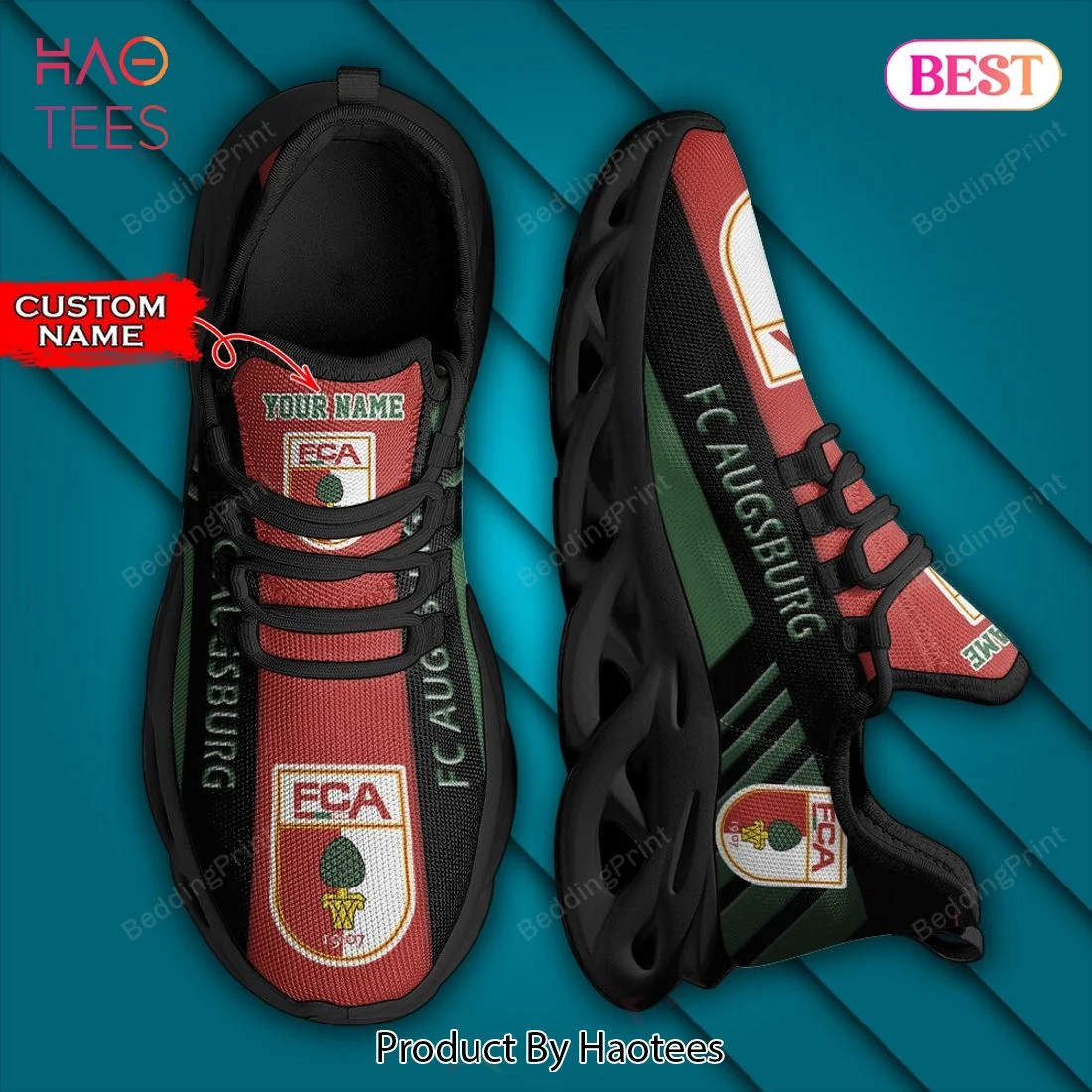 FC Augsburg Custom Name Black Red Max Soul Shoes  MS0601