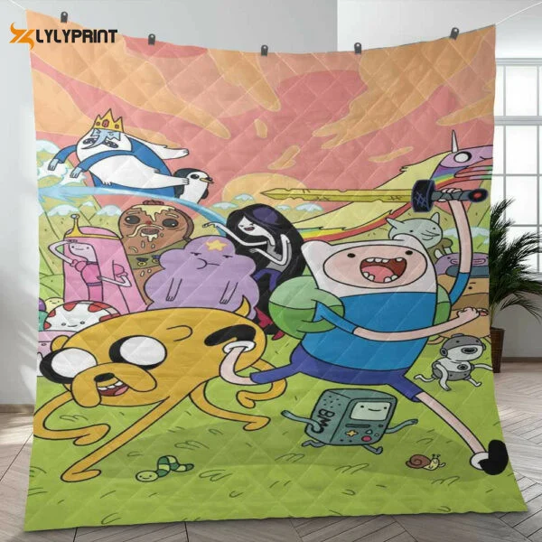 Funny Adventure Time Cartoon Gift Lover Quilt Blanket For Fans Home Decor Gift ,  Soft Quilt, King Size, All Season Cozy Quilt QB0901