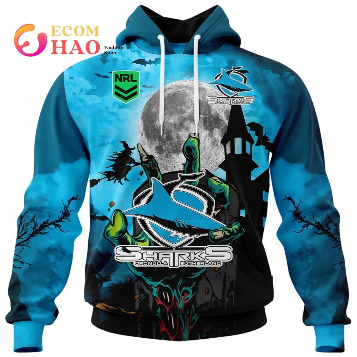 Cronulla-Sutherland Sharks Halloween Is Coming 3D Hoodie, Zip Hoodie, Man - Women, Warm, Premium Quality HZ0501