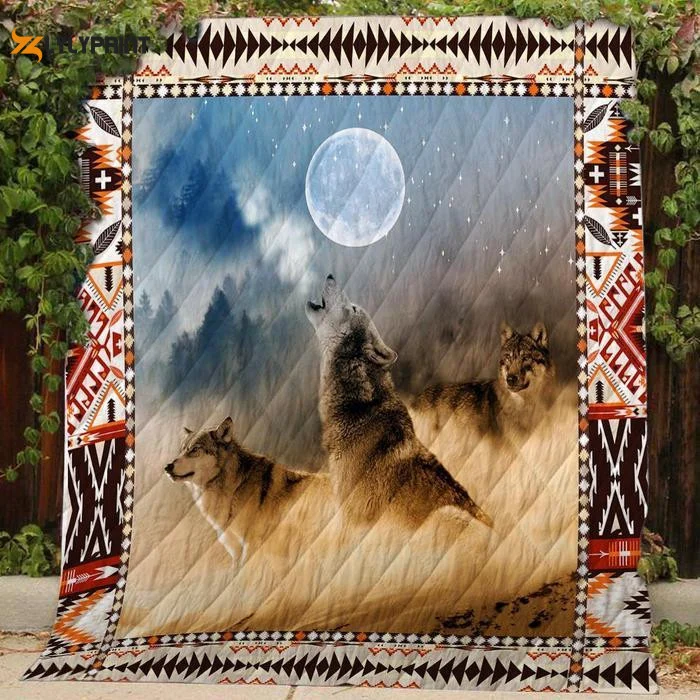 Three Wolves Howling At The Moon 3D Customized Quilt Blanket , Soft Quilt, King Size, All Season Cozy Quilt QB0901