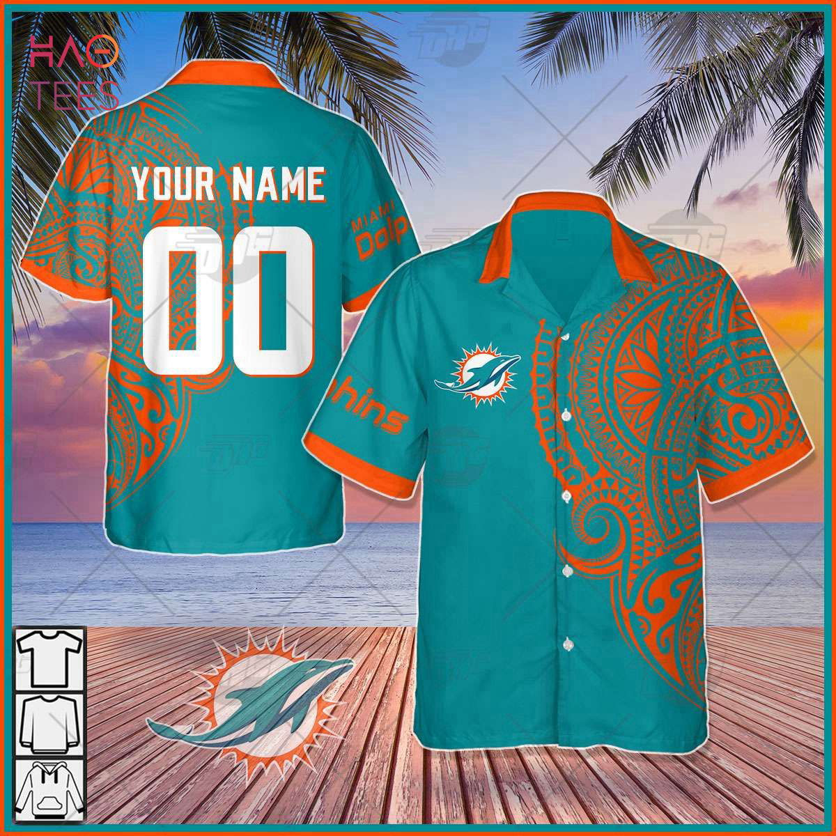 Personalize NFL Miami Dolphins Polynesian Tattoo Design Hawaiian Shirt HW0601