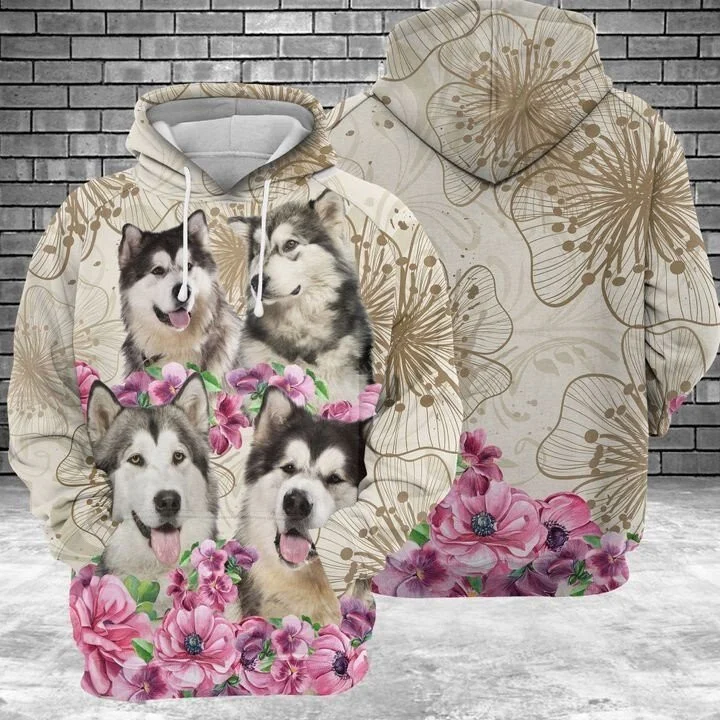Alaskan Malamute Flower 3D All Over Printed Hoodie, Zip- Up Hoodie HZ0501