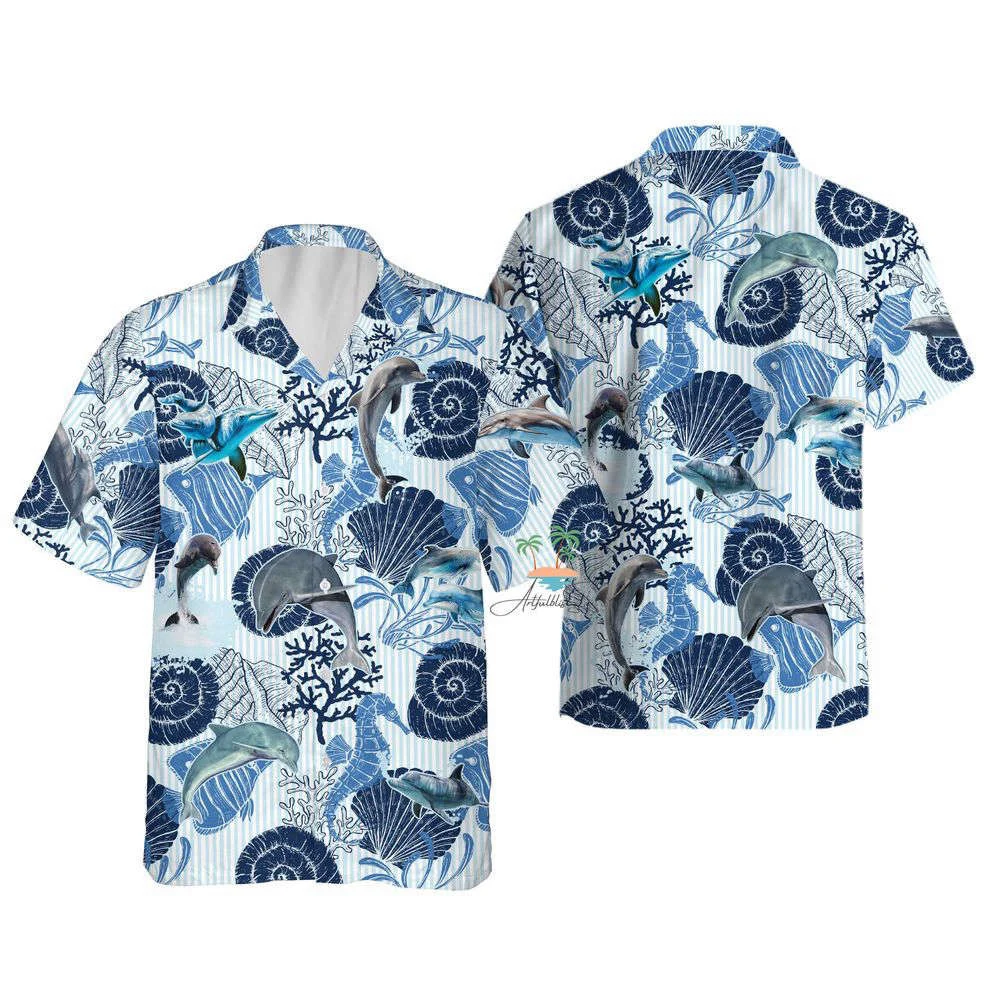 Dolphin Seahorse Hawaiian Shirt, Gift For Men And Women, Seashells Beach Hawaii Shirt HW0601