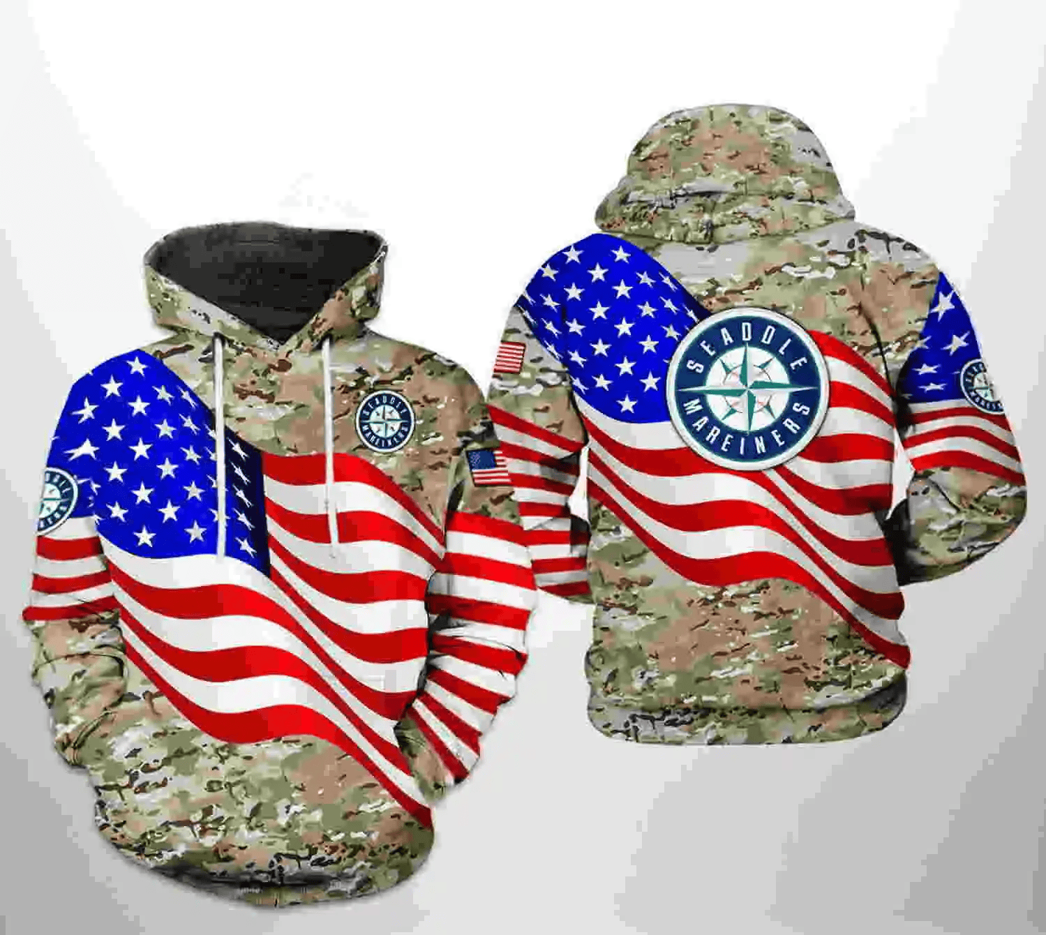 Seattle Mariners US Flag Camo Veteran 3D Zip Hoodie – Patriotic AOP Shirt HZ0501