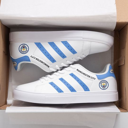 Manchester City White Sky Blue Stan Smith Shoes for Ladies Men, Trendy Style Sneakers ST0801