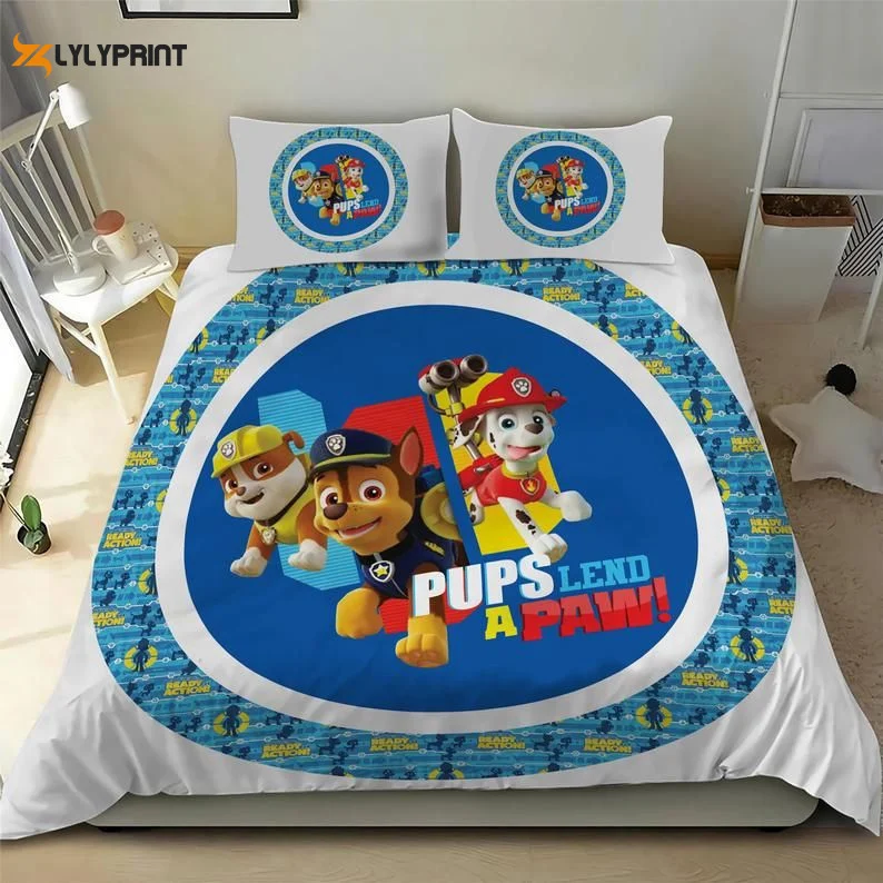Paw Patrol Pups Lend A Paw Pillowcases Duvet Quilt Bedding Set ,  Soft Quilt, King Size, All Season Cozy Quilt QB0901