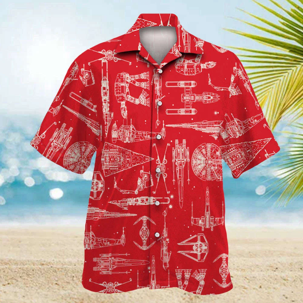 Space Ships Star Wars Red Hawaiian Shirt Shorts Summer 2023 Hot HW0601