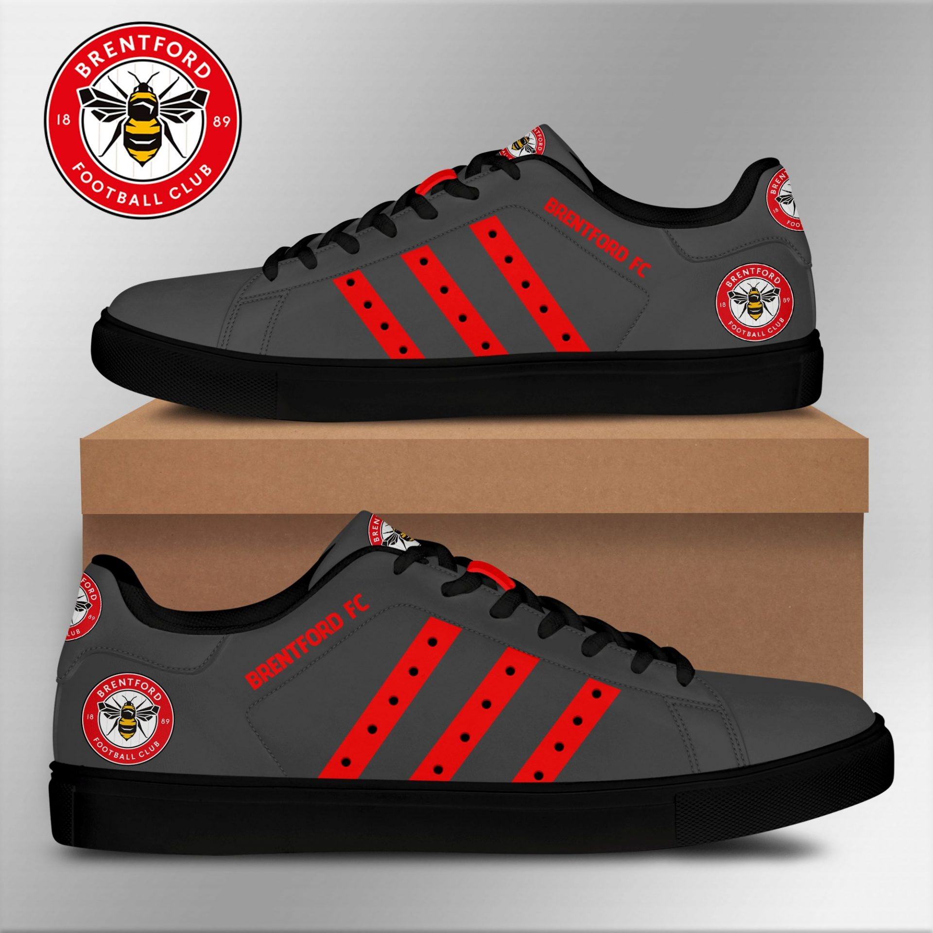 Brentford FC Light Black Red Stan Smith Shoes Men Women, Trendy Style Sneakers ST0801