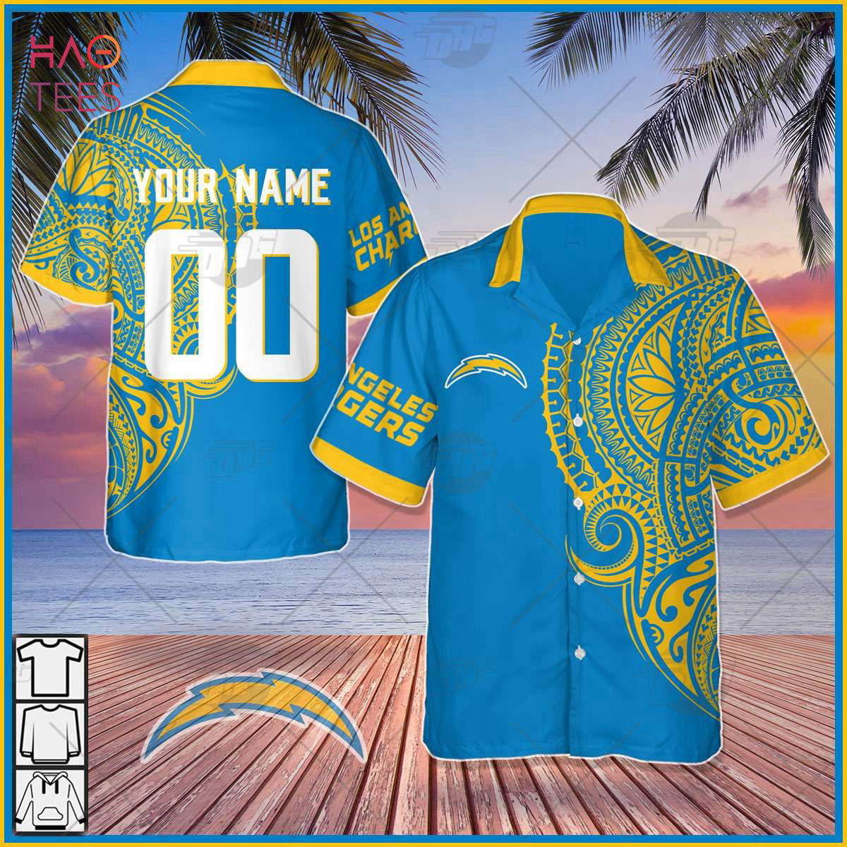 Personalize NFL Los Angeles Chargers Polynesian Tattoo Design Hawaiian Shirt HW0601