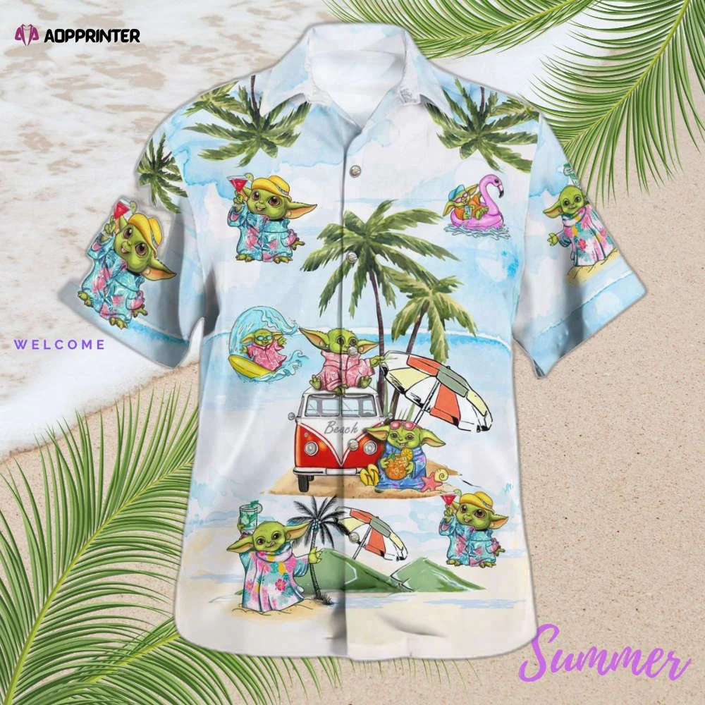 Baby Yoda Summer Time Hawaiian Shirt Shorts Light Blue Summer 2023 Hot HW0601