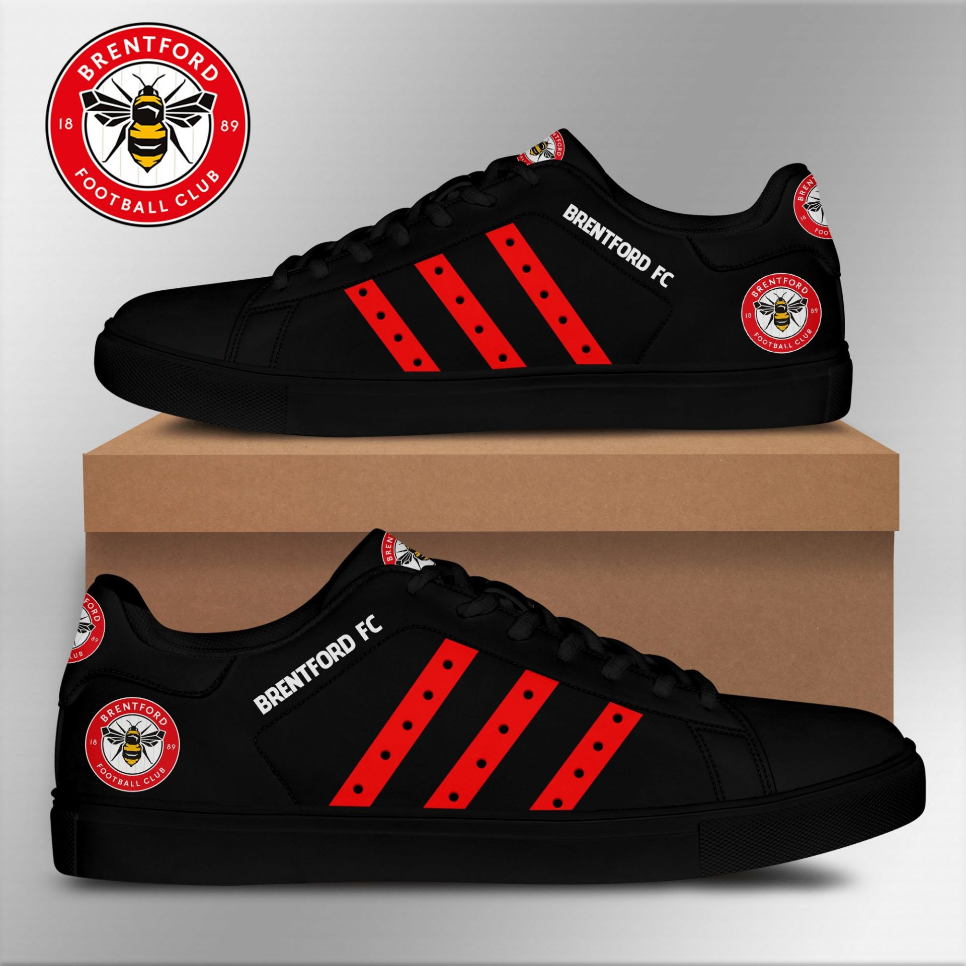 Brentford FC Black Red Stan Smith Shoes Men Women, Trendy Style Sneakers ST0801