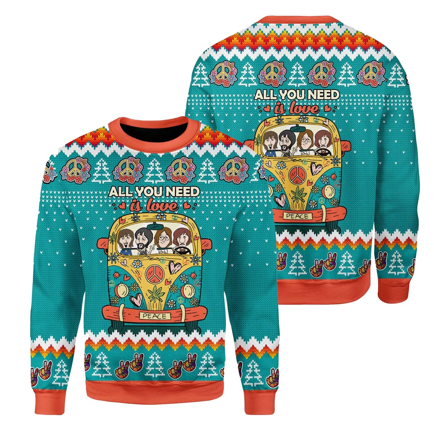 All You Need Is Love Hippie Ugly Christmas Sweater , Cozy Soft Unisex Pullover SW0601