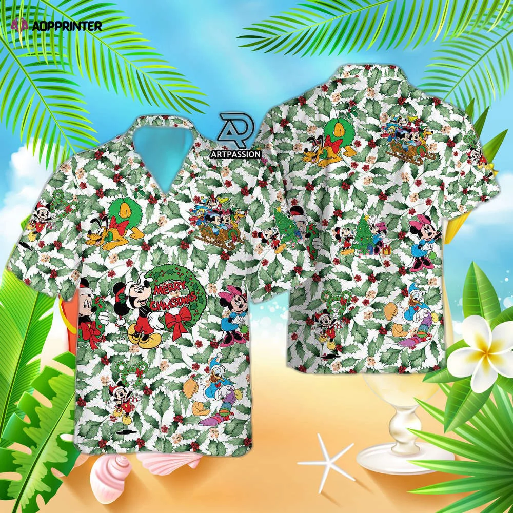 Christmas Leaves Disney Hawaiian Shirt, Mickey Minnie Mouse Hawaii Shirt, For Men Women HW0601
