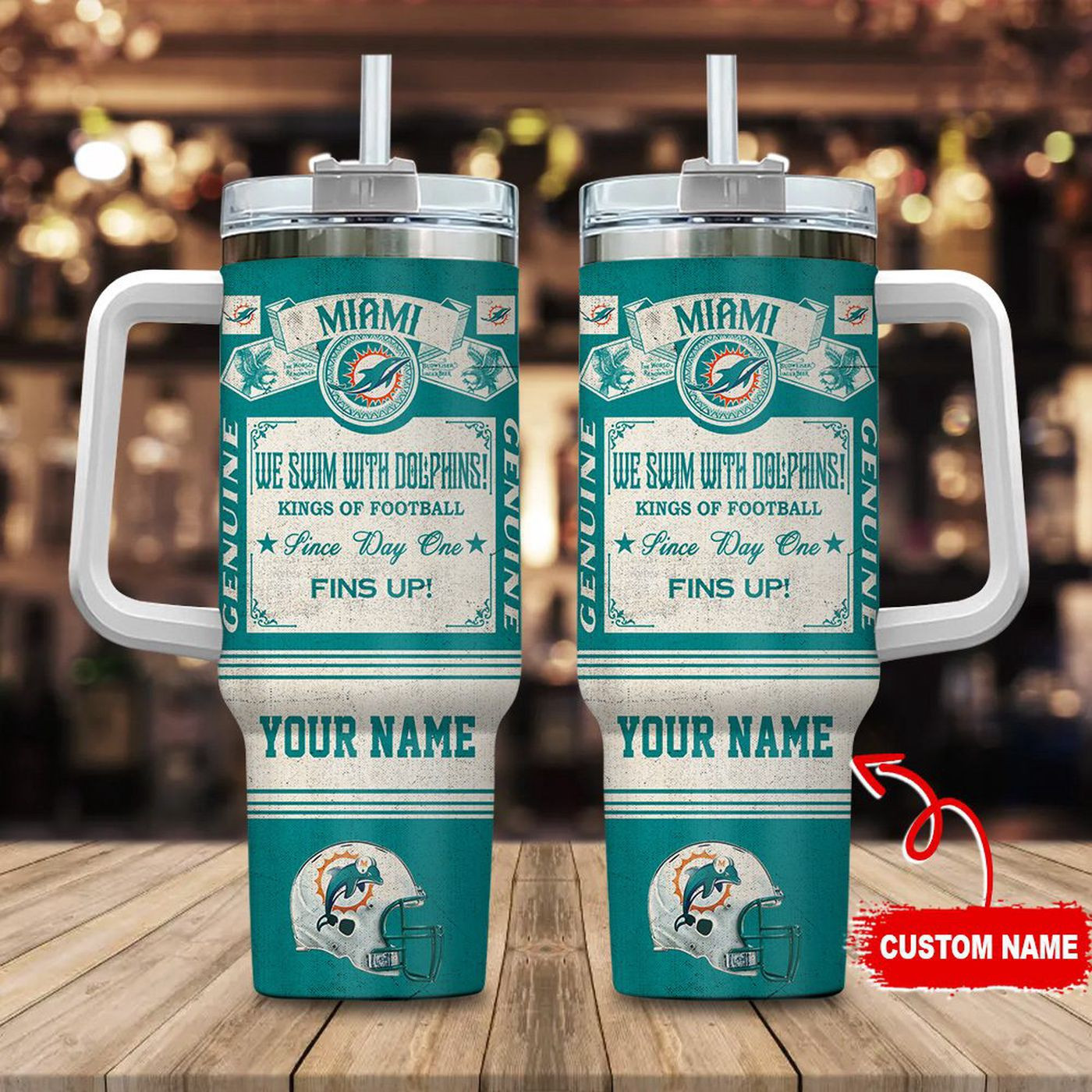 Vintage Miami Dolphins King of Football 40oz Tumbler - Custom Name Gift for Fans 0501TB40