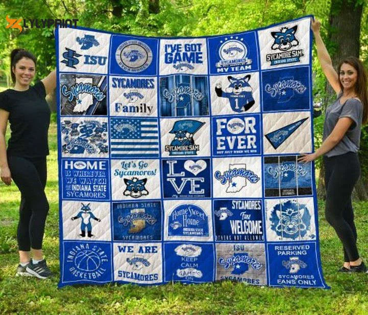 Indiana State Sycamores 2 Quilt Blanket For Fans Home Decor Gift , Soft Quilt, King Size, All Season Cozy Quilt QB0901