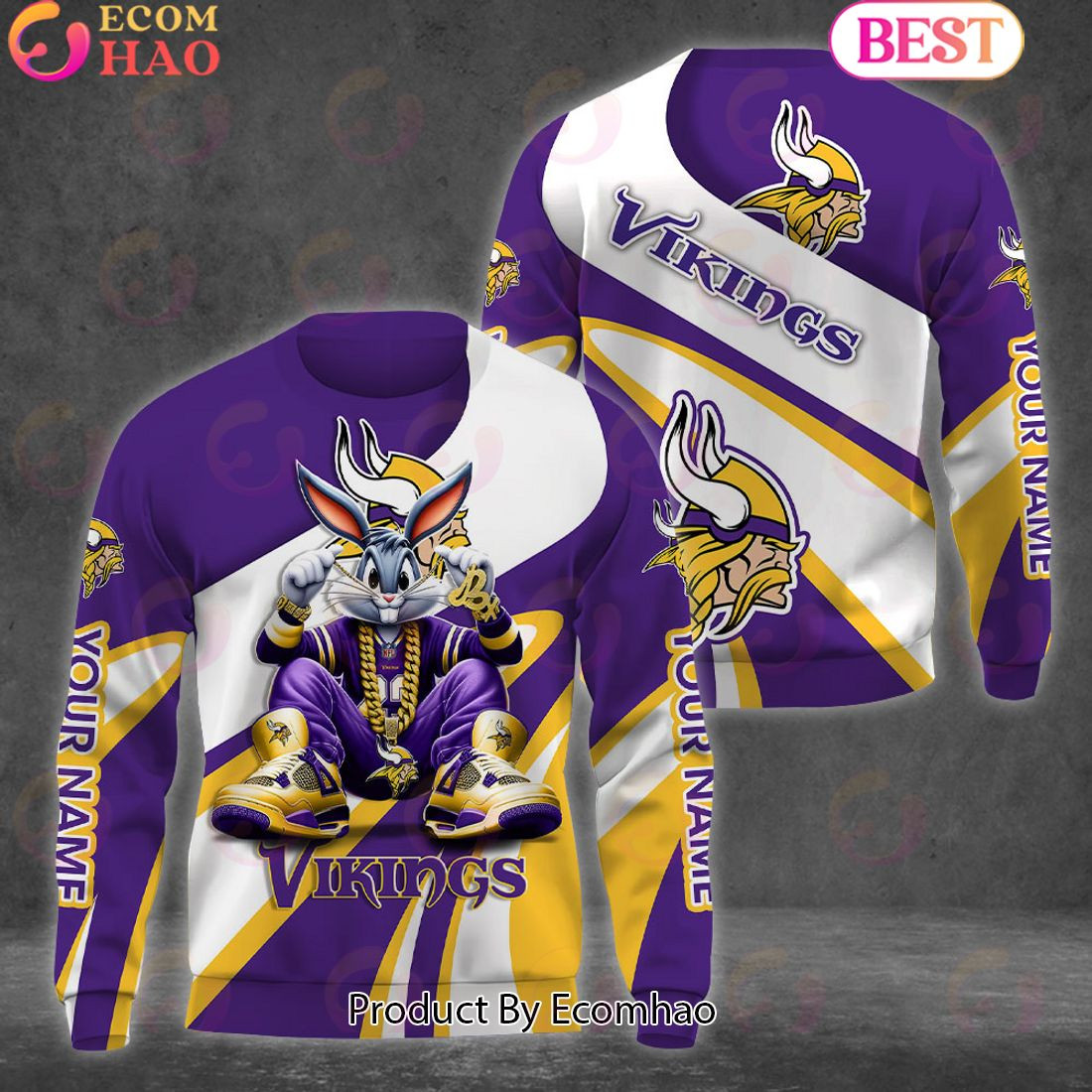 Custom Name Minnesota Vikings Bugs Bunny Sport Clothing 3D Hoodie, Zip Hoodie, Man - Women, Warm, Premium Quality HZ0501