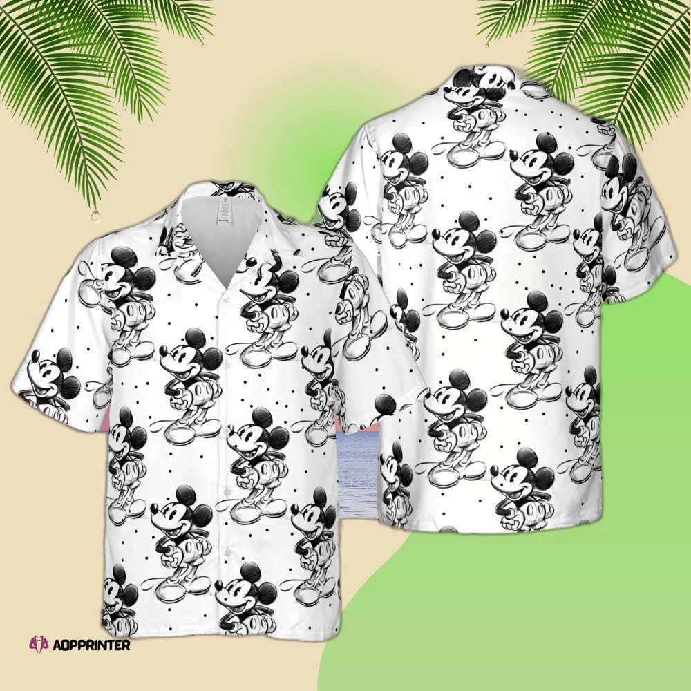 Sketch of Mickey Mouse Disney Inspired Button Down Hawaiian Shirt HW0601