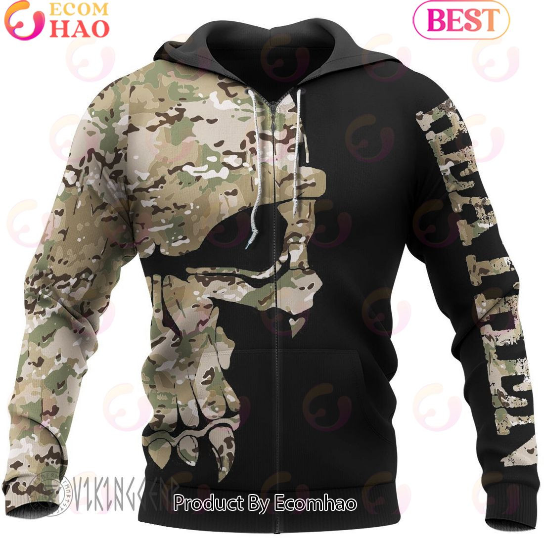 Camo Valknut Skull Heathen Viking Hoodie, Zip Hoodie, Man - Women, Warm, Premium Quality HZ0501