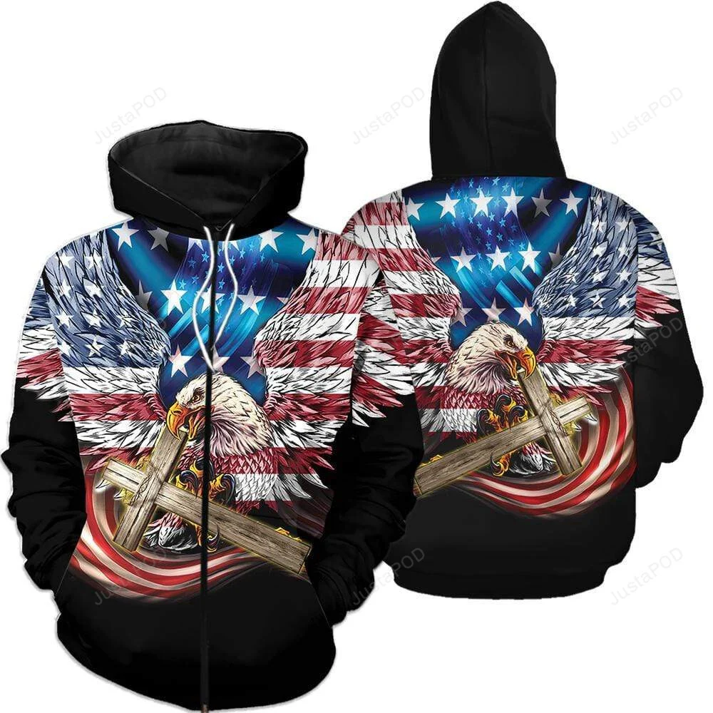 Patriotism USA Flag Eagle Bring Cross 3D All Print Hoodie, Zip- Up Hoodie HZ0501