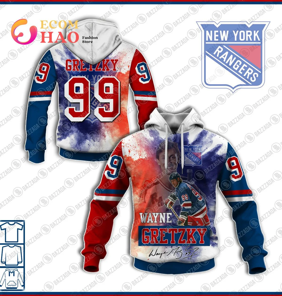 3D Hoodie Wayne Gretzky 99 New York Rangers, Zip Hoodie, Man - Women, Warm, Premium Quality HZ0501
