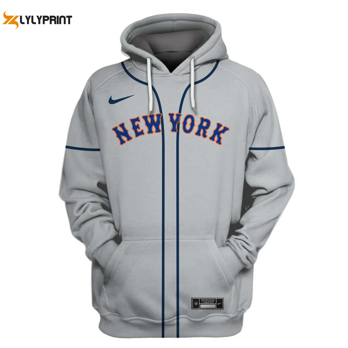 Stylish New York Mets Gray Pullover Hoodie AOP Shirt Stay Warm in Mets Fandom HZ0501