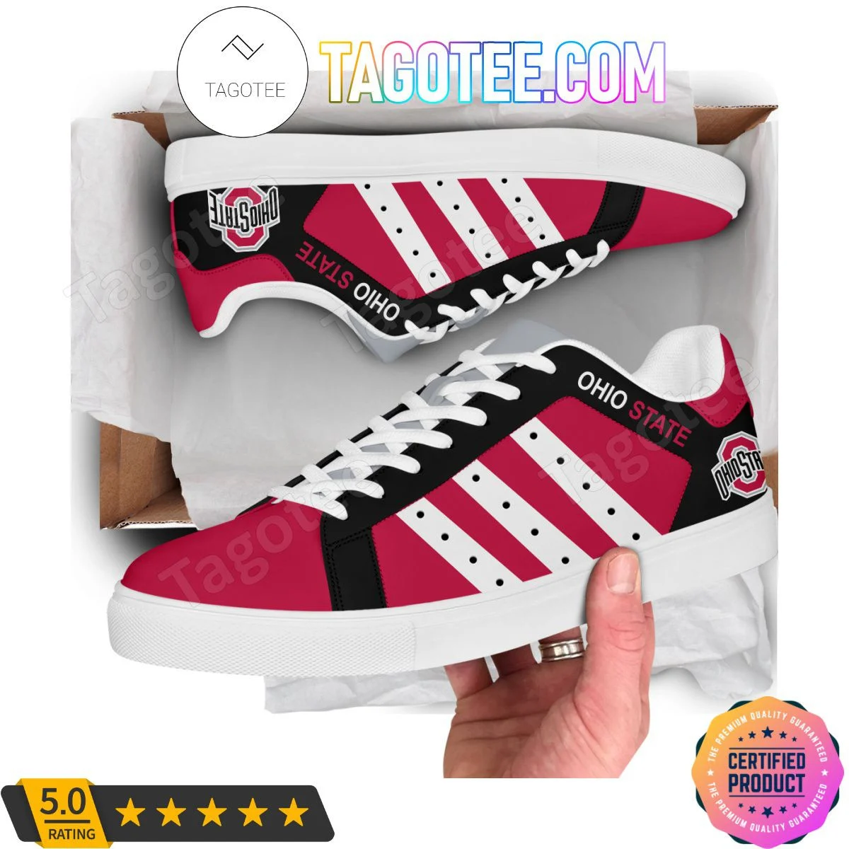 NCAA Ohio State Buckeyes Scarlet Stan Smith Shoes for Women and Men, Trendy Style Sneakers ST0801