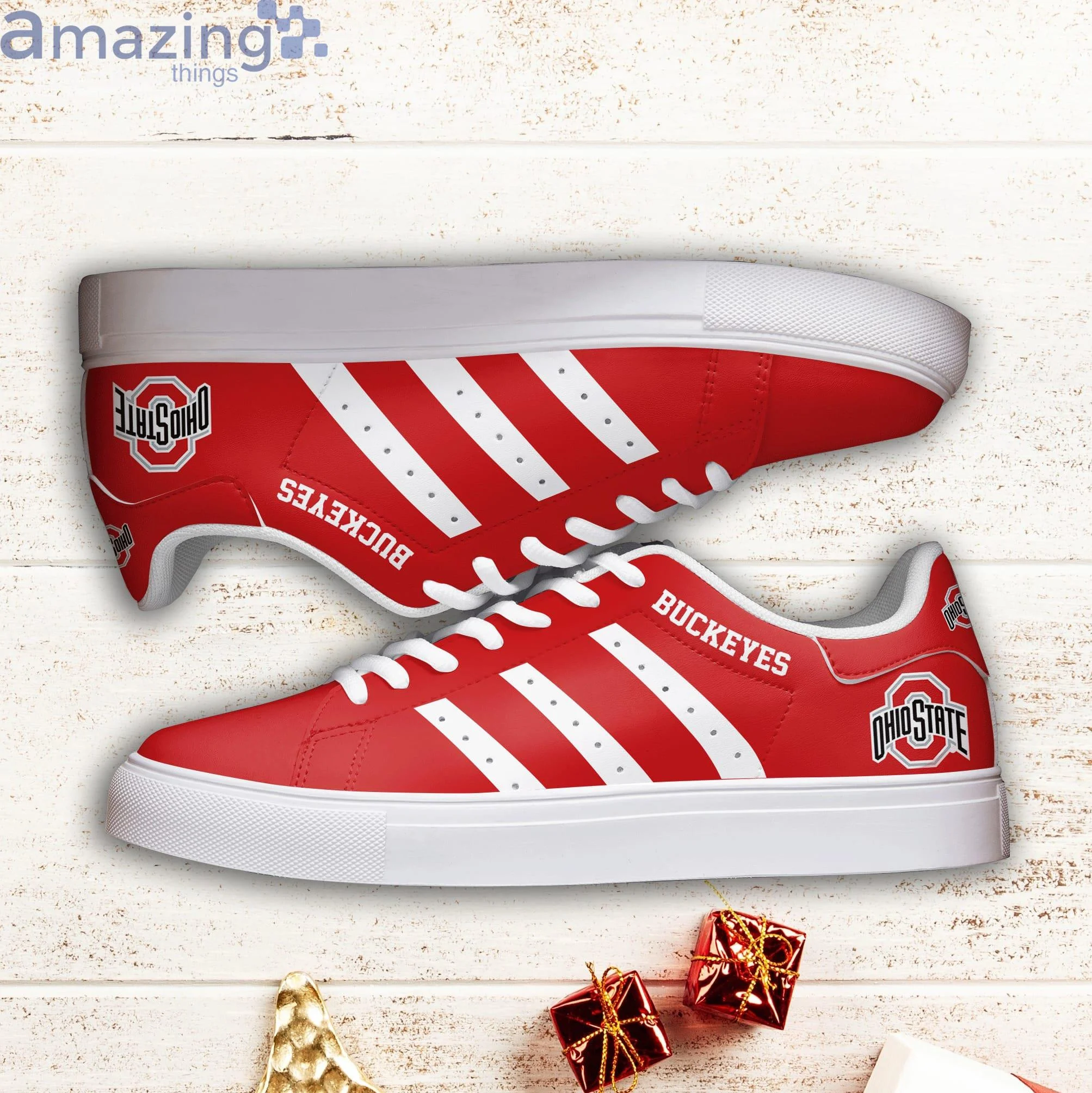 NCAA Ohio State Buckeyes Red Stan Smith Shoes for Women and Men, Trendy Style Sneakers ST0801