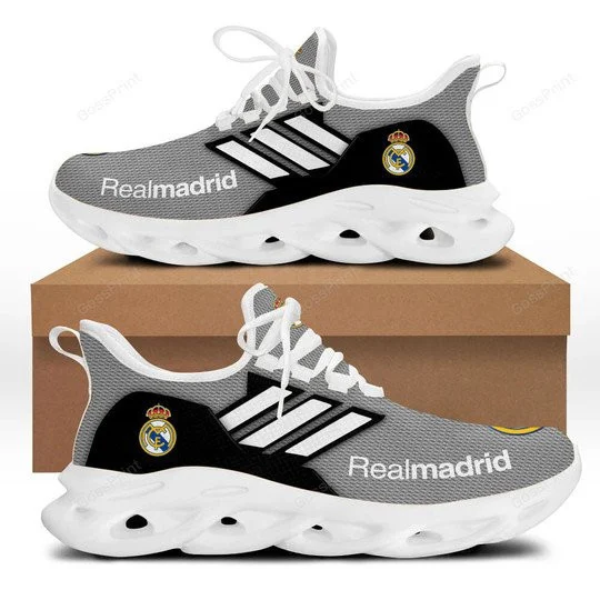 Custom Real Madrid Grey White Stripes Max Soul Shoes for Men and Women MS0601