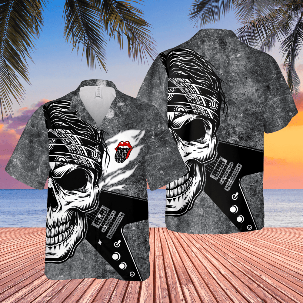 The Rolling Stones Rock ‘n Roll Skull And Guitar Hawaiian Shirt HW0601