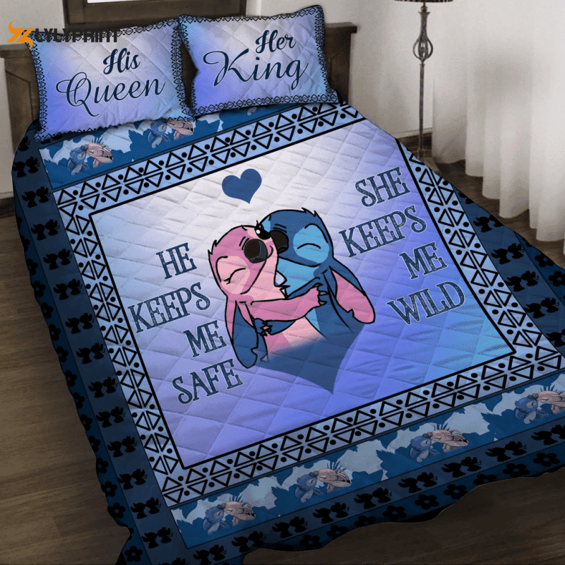 His Queen And Her King Stiches Couple Duvet Quilt Bedding Set , Soft Quilt, King Size, All Season Cozy Quilt QB0901