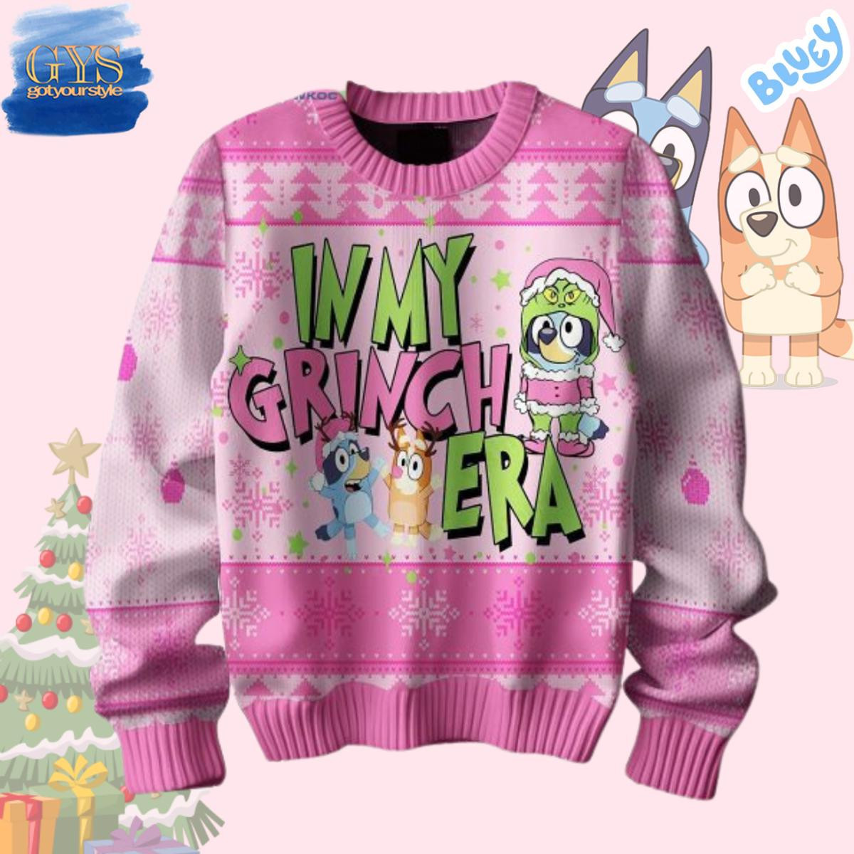 Bluey In My Grinch Era Ugly Christmas Sweater , Cozy Soft Unisex Pullover SW0601