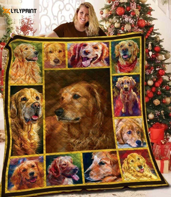 Golden Retreiver Re Trei Version Awesome 3D Customized Quilt , Soft Quilt, King Size, All Season Cozy Quilt QB0901