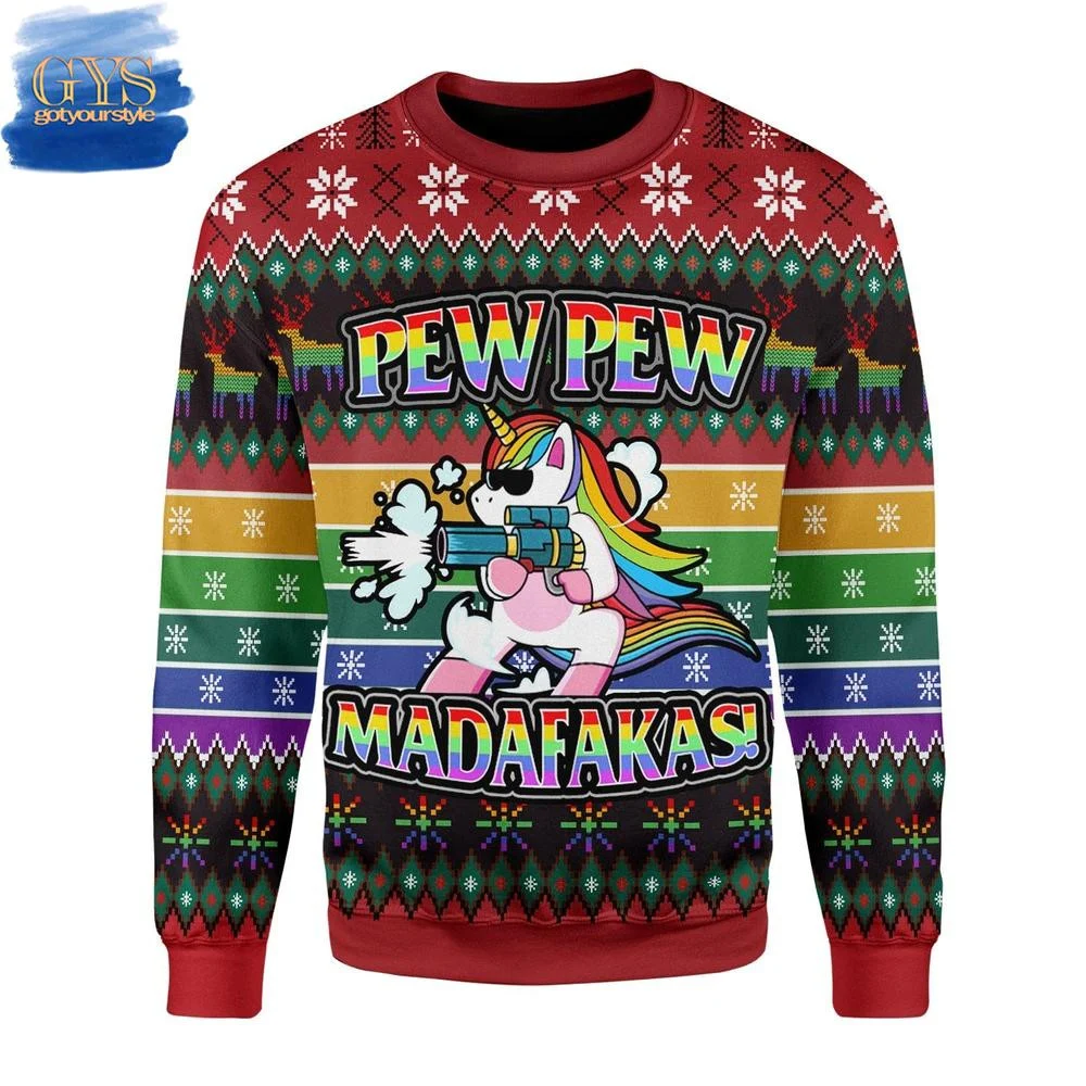 Unicorn LGBT Pew Pew Christmas Sweater , Cozy Soft Unisex Pullover SW0601