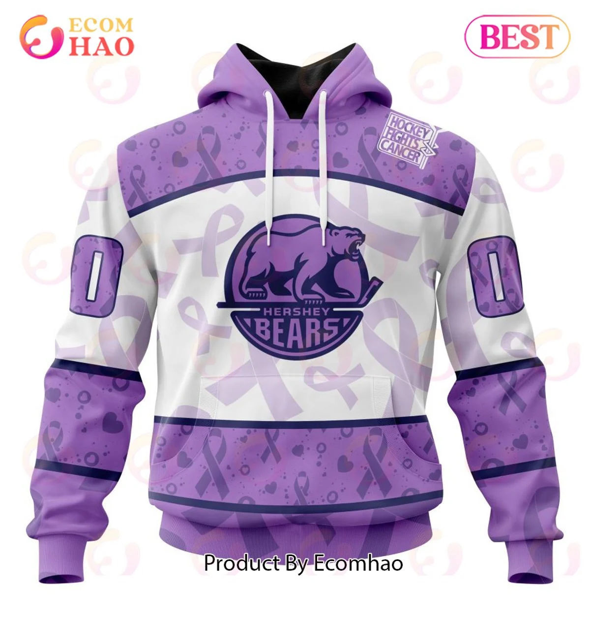 AHL Hershey Bears Special Lavender Fight Cancer 3D Hoodie, Zip Hoodie, Man - Women, Warm, Premium Quality HZ0501