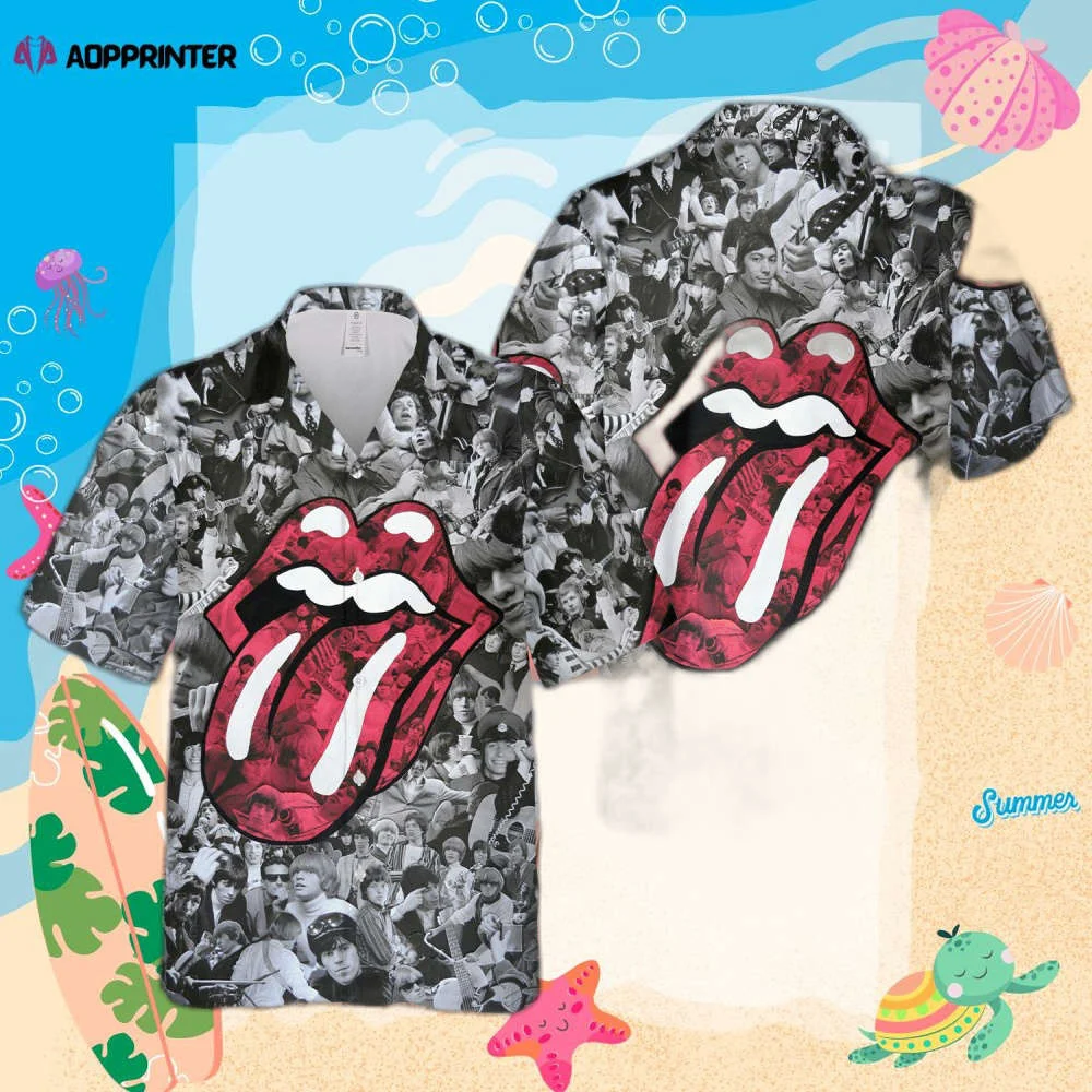 The Rolling Stones Band Black n White Images Patterns Hawaiian Shirt HW0601