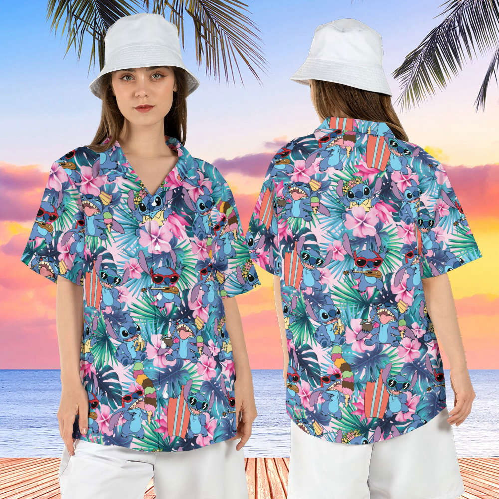 Cute Stitch Beach Hawaiian Shirt – Lilo & Stitch Hibiscus Aloha Shirt HW0601