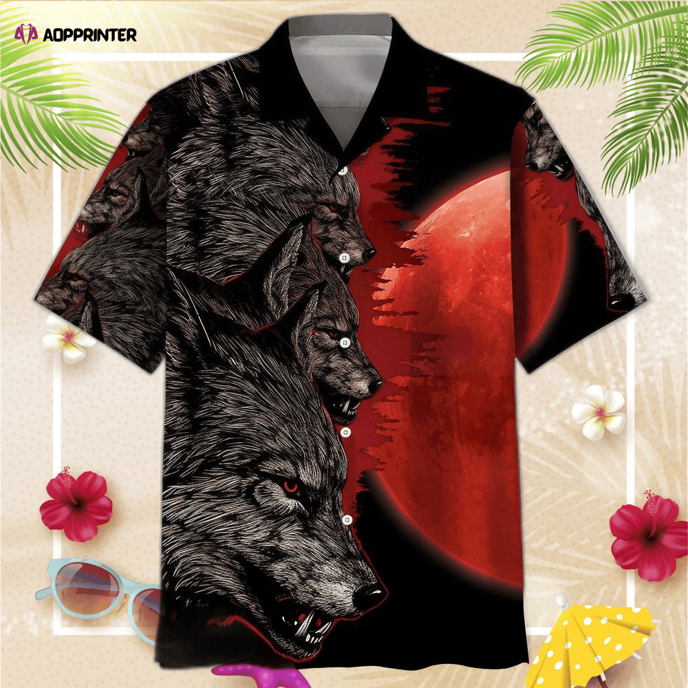 Blood Moon Wolf Hawaiian Shirt, Gift For Men Women HW0601