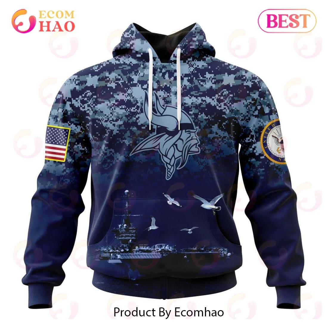 Best Minnesota Vikings Honor US Navy Veterans All Over Print Hoodie, Zip Hoodie, Man - Women, Warm, Premium Quality HZ0501