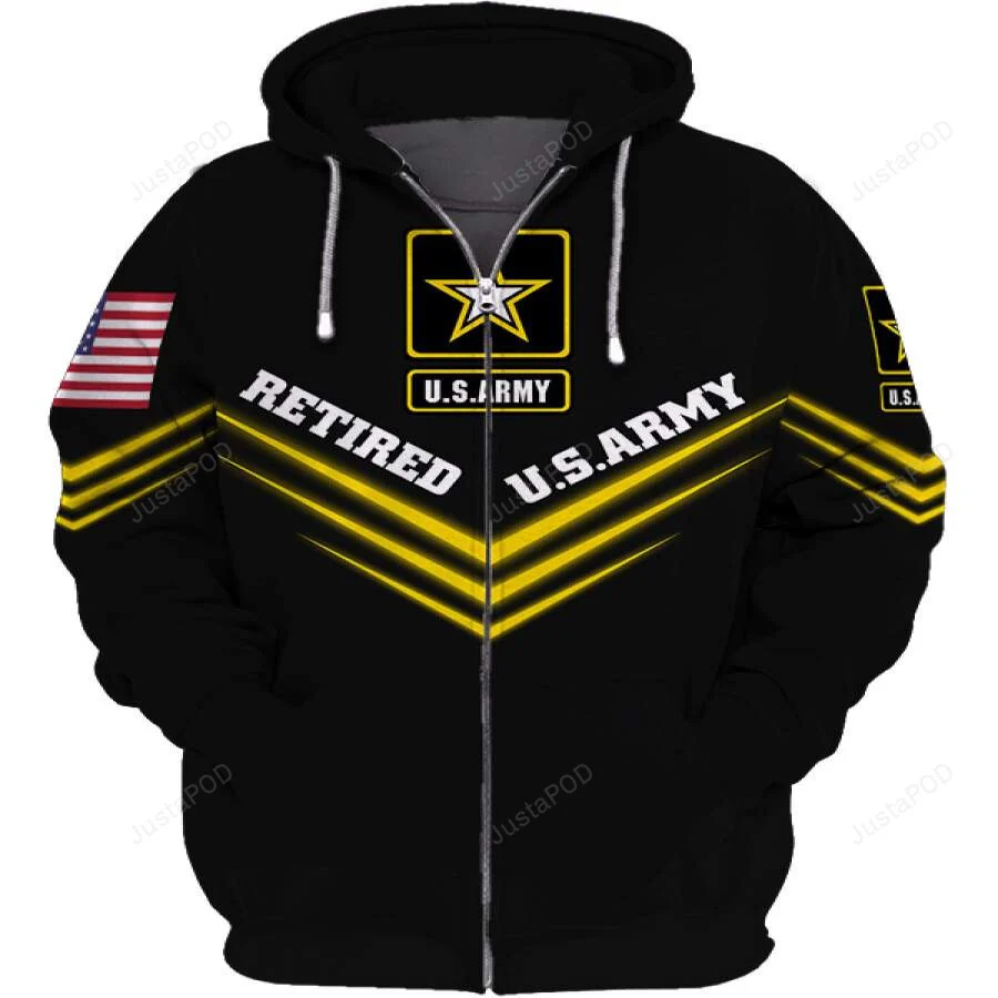 Retired US Army 3D All Print Hoodie, Zip- Up Hoodie HZ0501