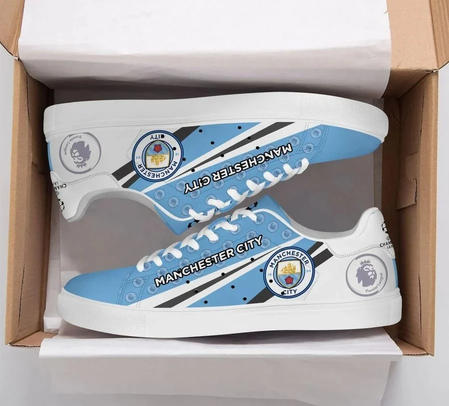 Manchester City Sky Blue White Stan Smith Shoes V2 for Ladies Men, Trendy Style Sneakers ST0801