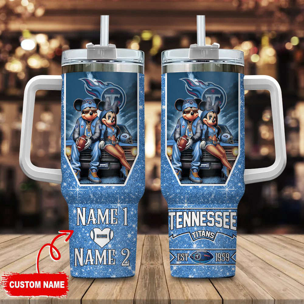 Tennessee Titans Mickey And Minnie Couple 40oz Stanley Tumbler Custom Name 0501TB40